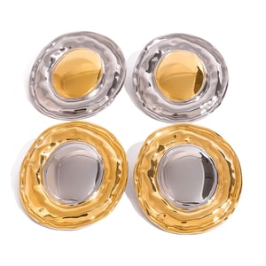 1 pair retro stylish style oval shape stainless steel  gold plated women's stud earrings h5 Picture5