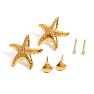 1 pair romantic series daily starfish stainless steel  gold plated rhinestone women earrings set h5 Picture6
