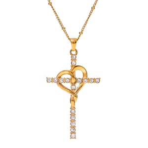 1 piece simple retro style cross shape stainless steel  gold plated inlay white rhinestone women's pendant necklace h5 Picture5
