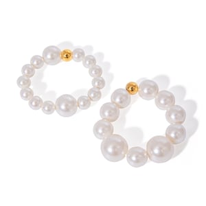 1 paire de bagues pour femme en acier inoxydable plaqué or , série simple, perles élégantes h5 Image6