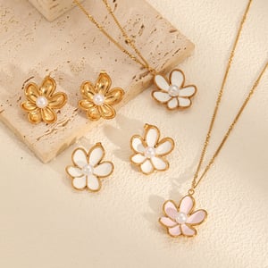 1 Pair Elegant Nateral Style Flower Stainless Steel Oil Drip Technique Gold Color Women's Stud Earrings h5 Picture3