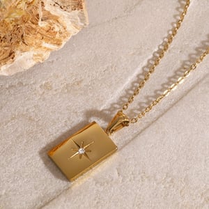 1 Stück Simple Series Lässige geometrische Edelstahl 18 Karat vergoldet Strass Damen mehrlagige Halsketten h5 Bild4