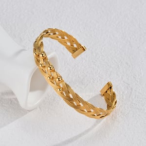 1 pezzo serie romantica retrò geometrico acciaio inossidabile placcato oro braccialetti da donna h5 Immagine2