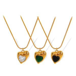 1 piece simple series retro heart stainless steel  gold plated zircon women pendant necklaces h5 Picture5