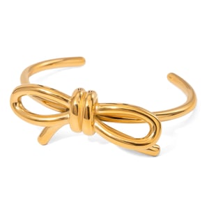 1 pezzo semplice serie dolce fiocco nodo acciaio inossidabile 18K placcato oro braccialetti da donna h5 Immagine4