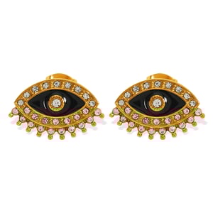 1 pair simple series retro eye stainless steel  gold plated rhinestone women stud earrings h5 Picture4