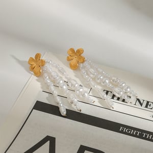 1 Pair Classic Series Elegant Flower Tassel Stainless Steel Gold Color Women's Drop Earrings h5 Picture6