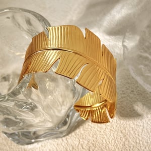 1 Piece Leaf Shape Stainless Steel Gold Color Women's Bangles h5 Picture4