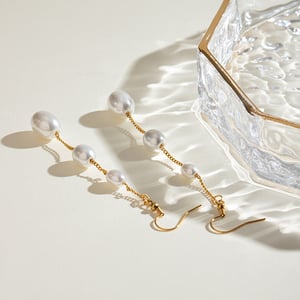 1 pair simple series elegant tassel stainless steel  gold plated artificial pearl women drop earrings h5 Picture5
