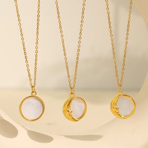 1 Piece Romantic Series Classic Sun/Moon Titanium Steel   Gold Color  Shell Women's Pendant Necklaces h5 Picture3