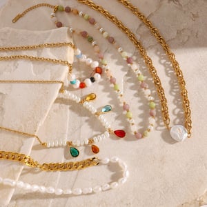 1 pieza de serie simple de cuentas elegantes de acero inoxidable chapado en oro de 18 quilates, collares de cuentas para mujer h5 Imagen2