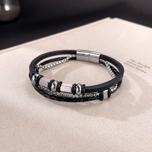 Pulseras de acero inoxidable para hombre, diseño geométrico punk, serie simple, 1 pieza h5 Imagen9