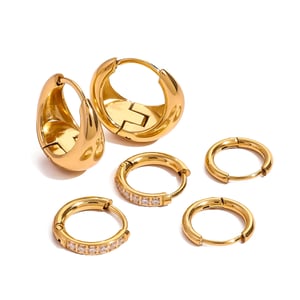 1 Set einfache geometrische Edelstahl Gold Farbe Strass Damen Ohrringe Set h5 Bild5