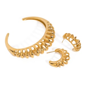 1 paio di orecchini a cerchio cavi in acciaio inossidabile oro 18k modello da strada alla moda stesso stile bracciale a maglie cave orecchini da donna set h5 Immagine5