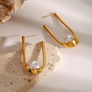 1 Paar Creolen aus Edelstahl mit 18 Karat vergoldeter Kunstperle für Damen h5 Bild3
