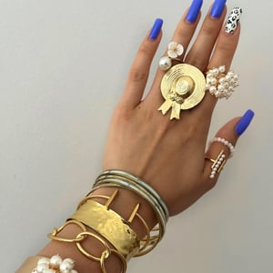 1 pair simple series retro geometric stainless steel  gold plated women adjustable rings h5 Picture5