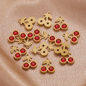 1 Piece Romantic Series Cute Cherry Stainless Steel Gold Color Women's Pendants h5 Picture3
