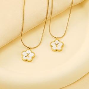 1 piece simple hign-end style five-leaf clover shape stainless steel  gold plated inlay shell women's pendant necklace h5 Picture4