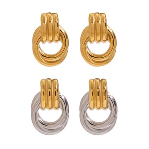 1 Pair Simple Series Fashionable Annular Stainless Steel Gold and Silver Color Women's Stud Earrings h5 Picture6