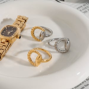 1 stück simple series  ringförmige edelstahl goldfarbene damen-einzelringe h5 Bild12