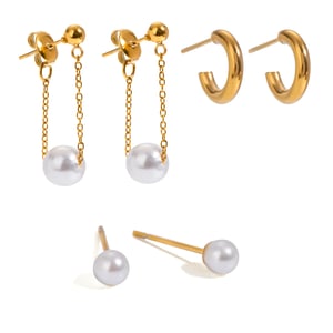 1 Paar Ohrringe im Retro-Stil der Simple Series aus Edelstahl mit 18 Karat vergoldeter Kunstperle für Damen h5 Bild5