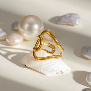 1 pair simple series casual geometric stainless steel  gold plated women adjustable rings h5 Picture4