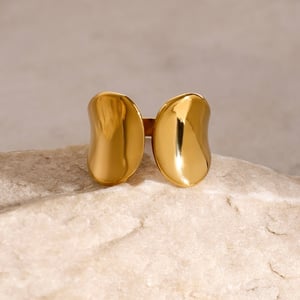 1 par de anillos ajustables para mujer de acero inoxidable chapado en oro de 18 quilates con diseño geométrico simple. h5 Imagen3