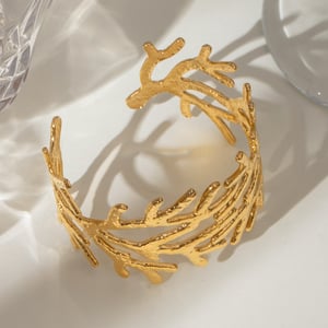 1 piece simple series retro plant stainless steel  gold plated women bangles h5 Picture4