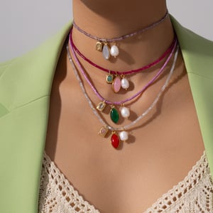 1 Piece Gorgeous Series Sweet Leaf Shape Colorful Natural Stone Stainless Steel Women's Beaded Necklaces h5 Picture5