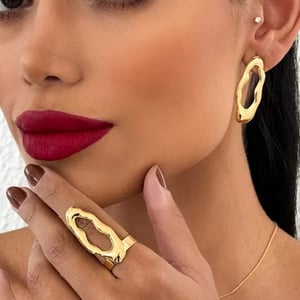 1 pair classic series  irregular oval stainless steel gold color women's stud earrings h5 Picture9