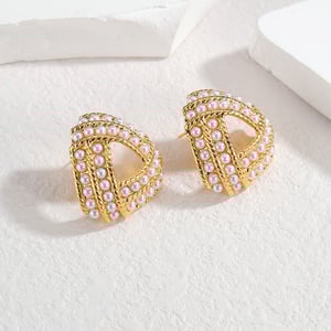 1 Paar Creolen aus der Romantischen Serie im Retro-Stil, geometrischer Edelstahl, 18 Karat vergoldet, künstliche Perlen, für Damen h5 Bild2