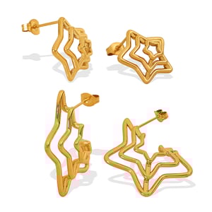 1 pair luxurious series retro geometric titanium steel  gold color plated women's stud earrings h5 Picture6