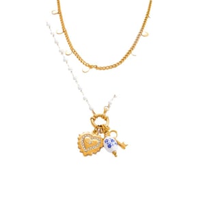 1 piece ethnic series elegant heart stainless steel  gold color plated artificial pearl women's pendant necklaces h5 Picture6