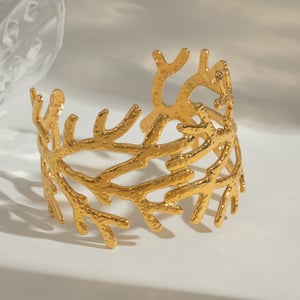 1 piece simple series retro plant stainless steel  gold plated women bangles h5 Picture3