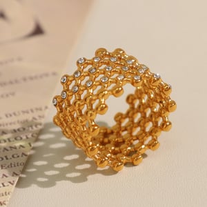1 pair simple series retro geometric stainless steel  gold plated rhinestone women single rings h5 Picture3
