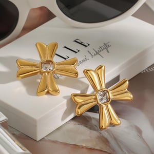 1 Pair Classic Series Exquisite Cross Shape Stainless Steel Gold Color Women's Stud Earrings h5 Picture9