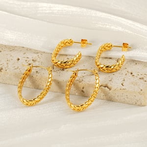 1 paar simple series simple strip titanium staal  goud vergulde dames creolen h5 Afbeelding4