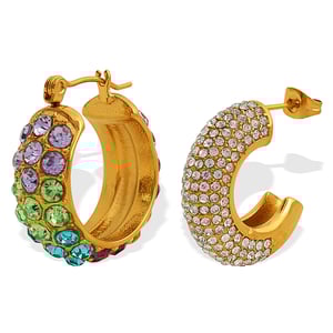 1 pair luxurious series simple geometric stainless steel  gold color plated rhinestone women's hoop earrings h5 Picture9
