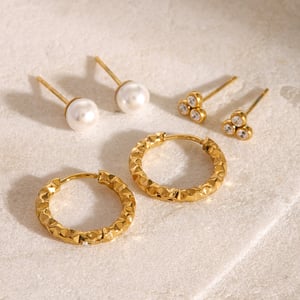 1 Paar Ohrringe-Set aus der Simple Series mit elegantem geometrischem Design aus Edelstahl mit 18 Karat Gold überzogen und Kunstperlen für Damen h5 Bild4