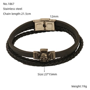1 Paar Retro All-Match Totenkopf Lederschnur geflochtenes Armband Herren Titan Stahl Magnetverschluss Armband Zubehör Herren Herrenarmband h5 Bild5