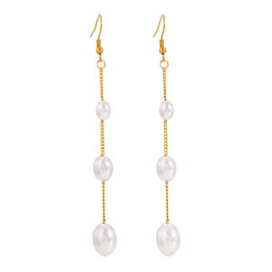 1 pair simple series elegant tassel stainless steel  gold plated artificial pearl women drop earrings h5 Picture6