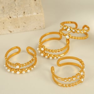 1 pair simple series retro cross stainless steel  gold plated artificial pearl women adjustable rings h5 Picture4