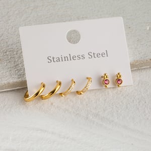 1 paio di orecchini da donna in acciaio inossidabile placcato oro con strass, serie lussuosa e geometrica dolce h5 Immagine4