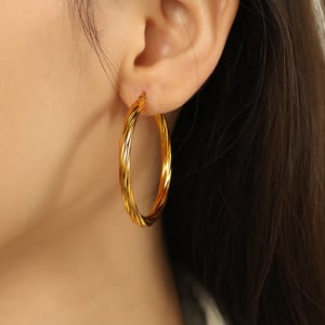 1 pair classic series elegant daily geometric titanium steel  gold color plated women's hoop earrings h5 Picture6