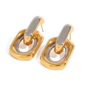 1 paio di orecchini a bottone da donna in acciaio inossidabile placcato oro 18K, semplici e casual, geometrici h5 Immagine5