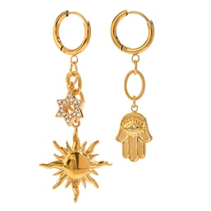 1 paio di ciondoli unisex in zircone placcato oro 18K, serie semplice, con sole e luna giornalieri h5 Immagine4