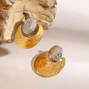 1 pair simple series  round stainless steel  gold plated women stud earrings h5 Picture3