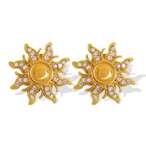 1 pair simple series retro sun/moon stainless steel  gold plated rhinestone women stud earrings h5 Picture4