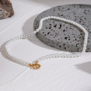 1 piece classic series elegant beads stainless steel  gold plated women beaded necklaces h5 Picture3