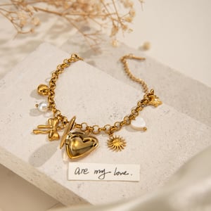 1 stück simple series  style liebes-/herzform edelstahl 18 karat vergoldet damen charm armbänder h5 Bild5